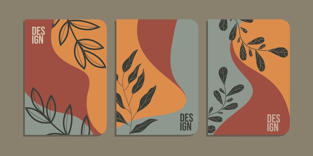 set of book cover designs with hand drawn floral decorations abstract retro botanical background