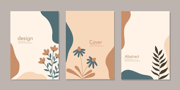 set of book cover designs with hand drawn floral decorations abstract retro botanical background