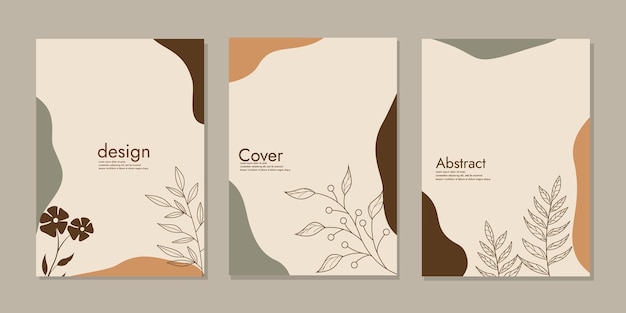 set of book cover designs with hand drawn floral decorations abstract retro botanical background