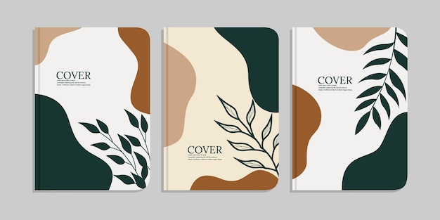 set of book cover designs with hand drawn foliage decorations abstract retro botanical background