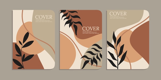 set of book cover designs with hand drawn foliage decorations abstract retro botanical backgrounds