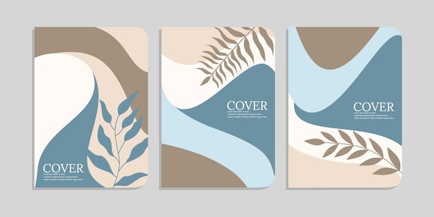 set of book cover template with hand drawn floral decorations abstract retro botanical backgrounds