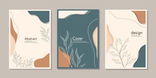 Vector set of book cover template with hand drawn floral decorations for binder notebook diaryboo