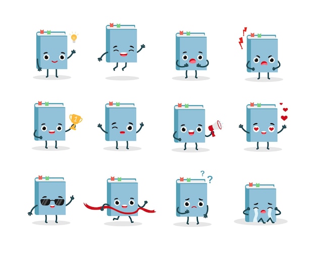 Set book emoji characters Flat vector illustration for web and graphic design