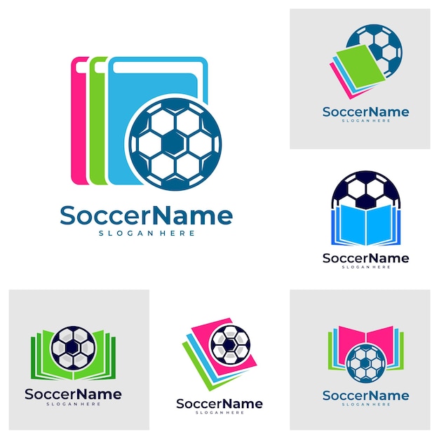 Set of Book Soccer logo template Football logo design vector