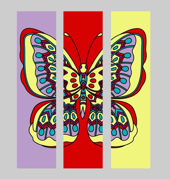 Set of bookmarks with colorful tropical butterfly