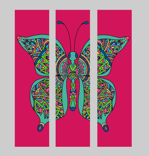 Set of bookmarks with colorful tropical butterfly