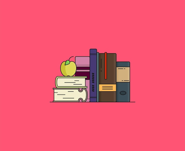 Set of books in flat design style isolated on color background