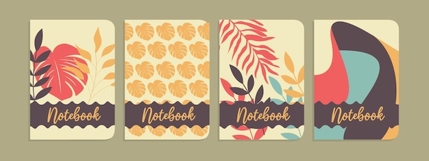 set of botanical concept cover designs. abstract background with hand drawn leaves.For notebooks