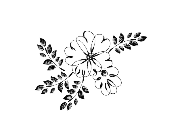 Set of botanical leaf doodle wildflower line art