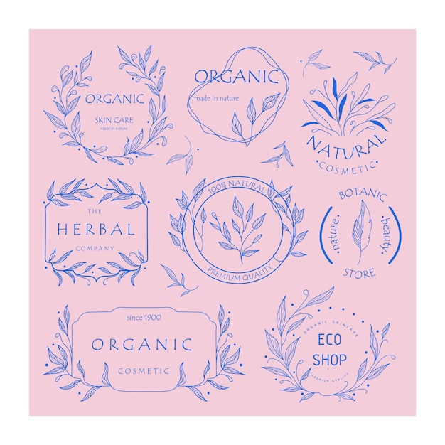 Set of botanical logos for your business. Perfect for cosmetic brands. Eco-design.