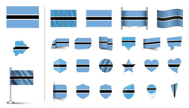 set of Botswana flag flat Icon set vector illustration flag button waving 3d rendering symbols