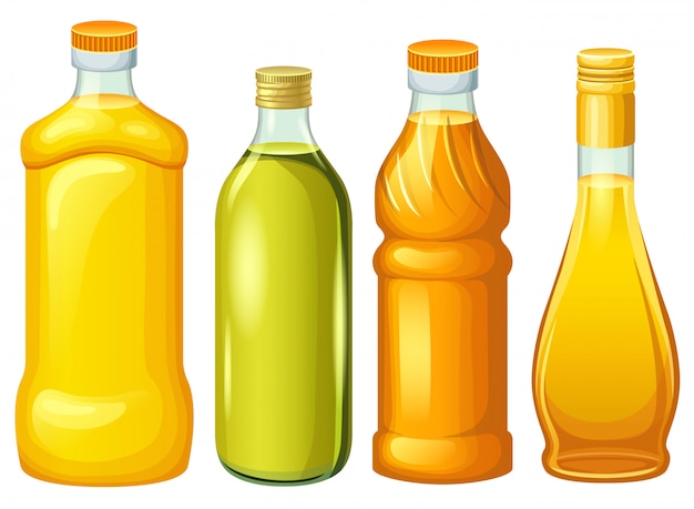 Vector set of bottles with vegetable oils.