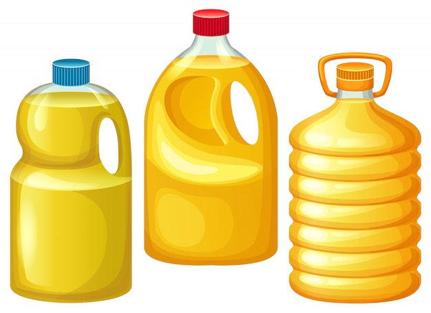 Set of bottles with vegetable oils.