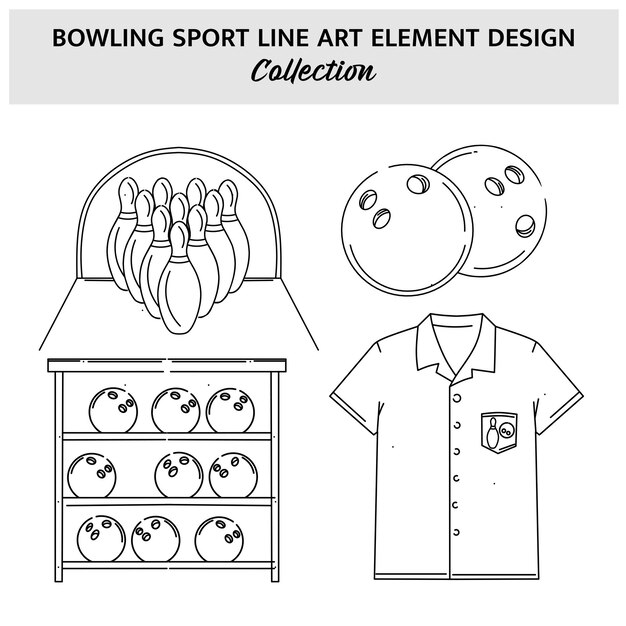 Vector set of bowling equipment hand drawn vector illustration sports icon design template