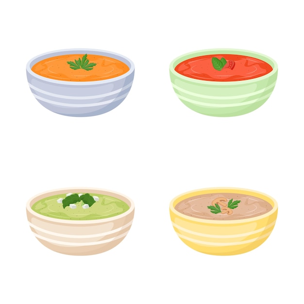 Set of bowls with cream soup vector Illustration