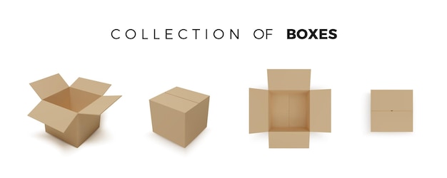 Set of boxes Realistic color collection of package Vector isolated on white