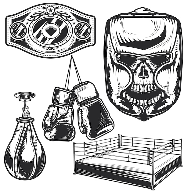 Set of boxing elements for creating your own badges, logos, labels, posters etc.