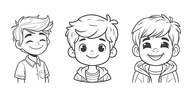 set of boys sketch vector illustration kids book illustration coloringpages