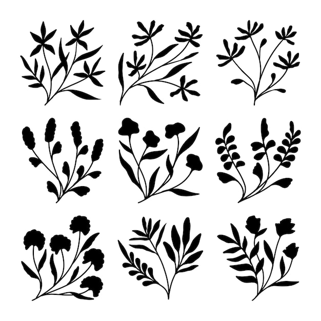 Set of branch and leaves silhouette vector