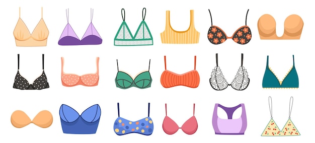 Set Bras Collection, Types of Lingerie Balconette, Strapless, Glamour Erotic Push-up. Bikini, Bandeau and Body Figure