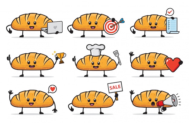 set of bread character design