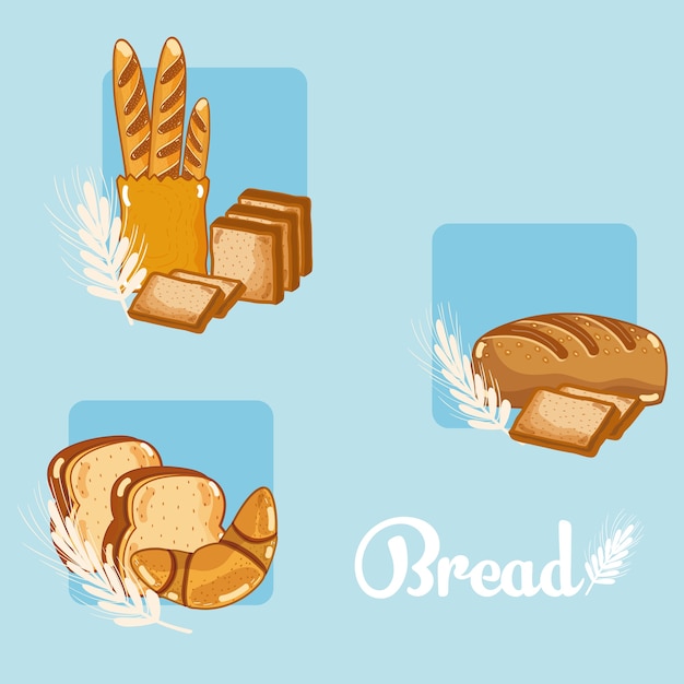 Vector set of bread colorful icons 