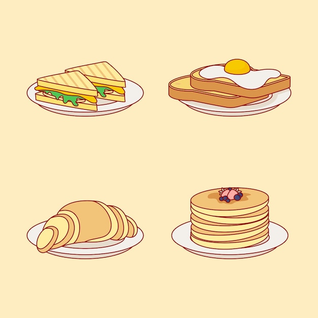 Set breakfast food menu in flat cartoon style