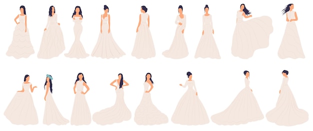 Set of bride wedding in flat style isolated vector