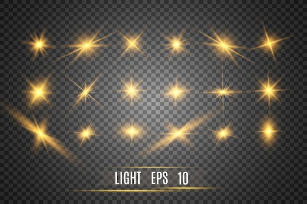 Set of bright beautiful stars Light effect Bright Star Beautiful light for illustration