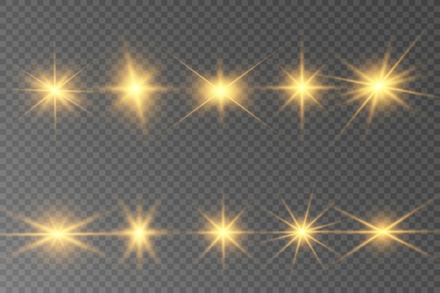 Set of bright beautiful stars Light effect Bright Star Beautiful light for illustration