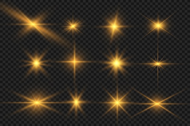 Set of bright beautiful stars. Light effect Bright Star. Beautiful light for illustration.