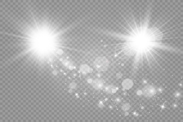 Set of bright beautiful stars. Light effect Bright Star. Beautiful light for illustration.