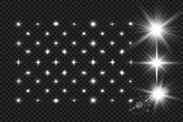 Set of bright beautiful stars. Light effect Bright Star. Beautiful light for illustration.