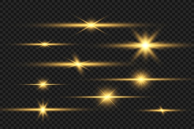 Set of bright beautiful stars. Light effect Bright Star. Beautiful light for illustration.