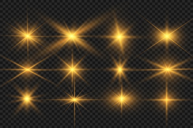 Set of bright beautiful stars. Light effect Bright Star. Beautiful light for illustration.