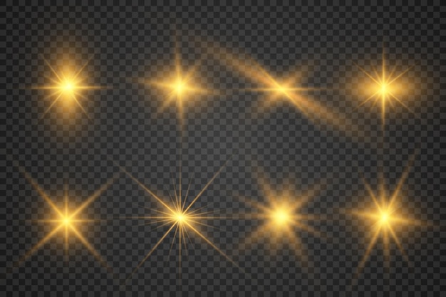 Set of bright beautiful stars. Light effect Bright Star. Beautiful light for illustration.