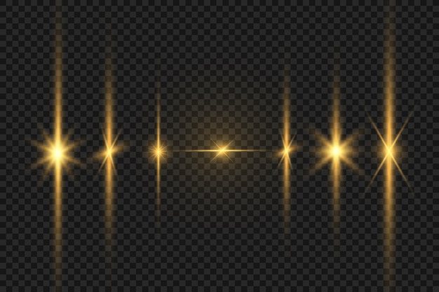 Set of bright beautiful stars. Light effect Bright Star. Beautiful light for illustration.