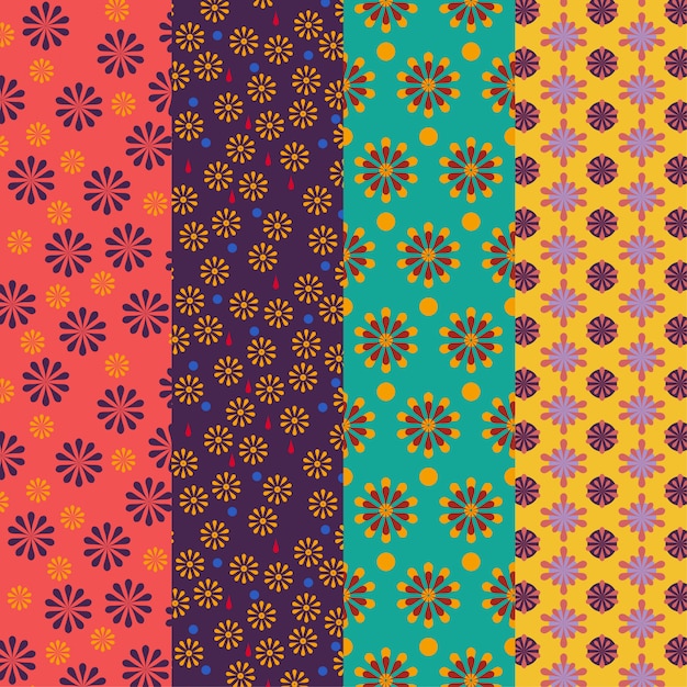 Set of bright colored floral patterns - Seamless vector