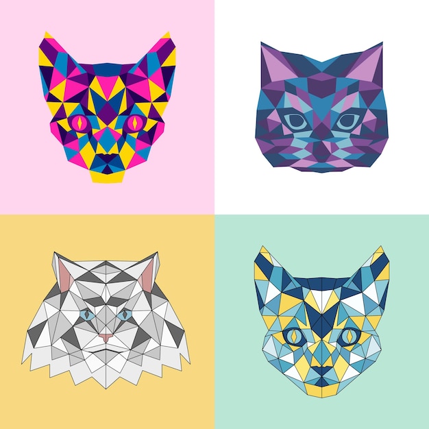 Set of bright colorful cat logo for cards