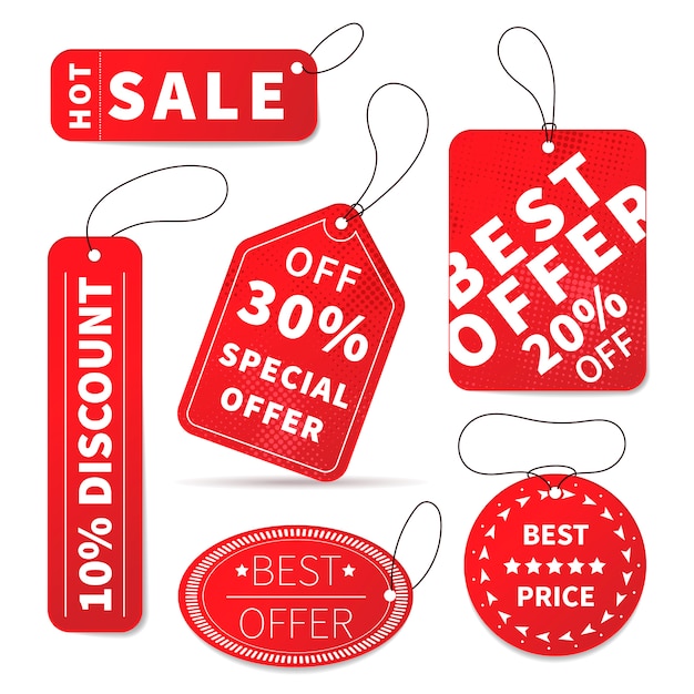 Set of bright colourful sale price labels on white