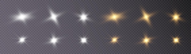 Set of bright gold stars with highlights. vector png