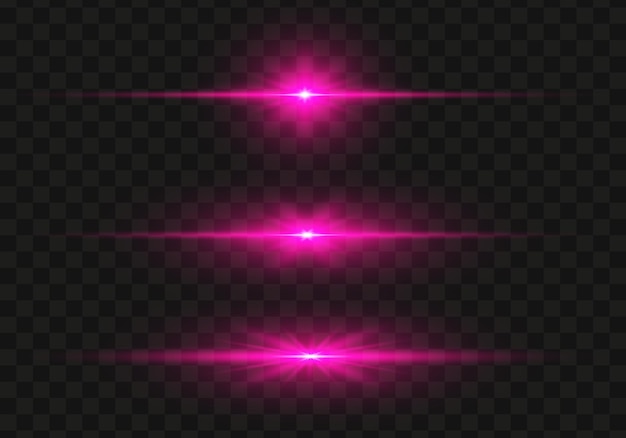 Set of bright pink flashes lights and sparks on a transparent background Flash with glowing line