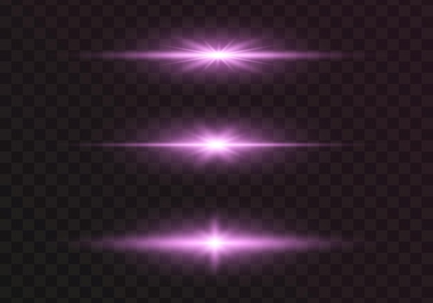 Set of bright purpur flashes lights and sparks on a transparent backgroundFlash with glowing line