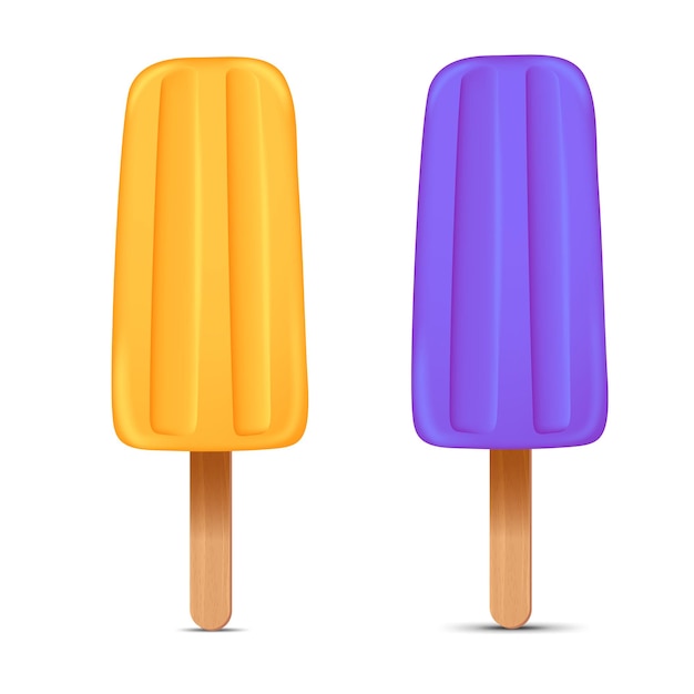 Set of bright realistic homemade frozen popsicle vector realistic juicy ice cream icon