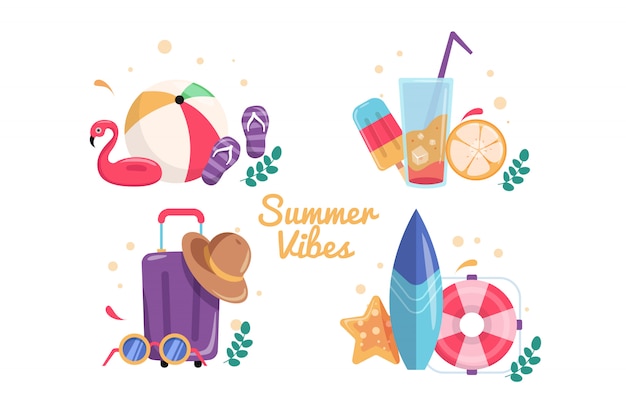 set of bright summer vibes cards.