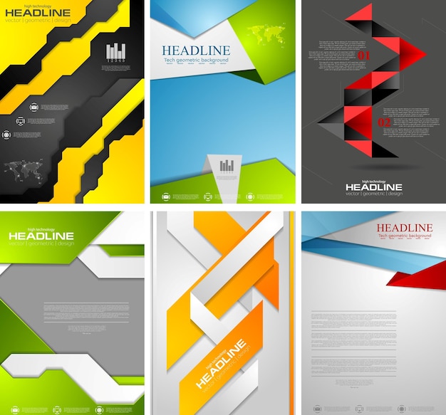 Set of bright tech corporate flyer templates design Abstract vector flyer backgrounds