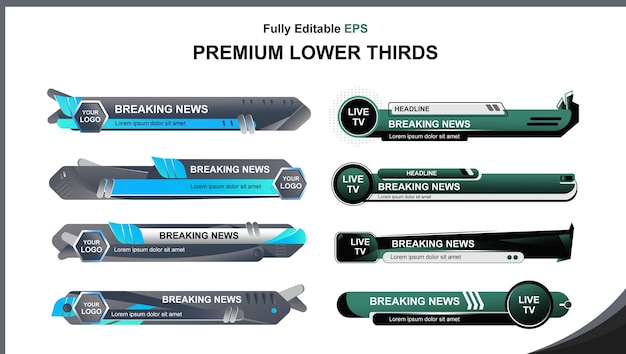 Vector set of broadcast news lower thirds vector template layout design.  suitable for headline news title,