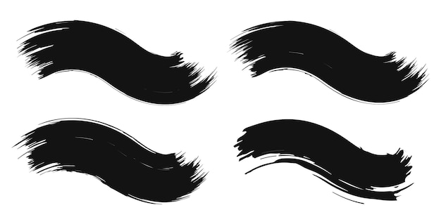 Set of brush strokes black ink grunge brush strokes