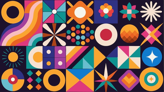 Vector set of brutalist geometric shapes trendy abstract minimalist figures stars flowes circles